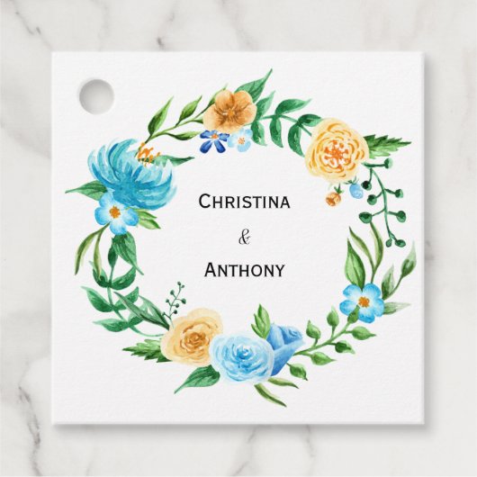 フローラリース |パーソナライズされた結婚s フェイバータグ (正面)