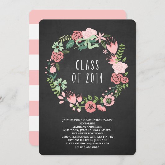 フローラリース|卒業パーティー招待状 招待状 (正面/裏面)