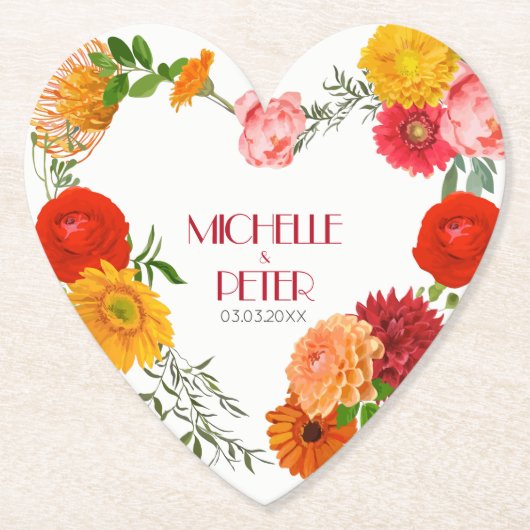 フローラリース – 日付の保存 ペーパーコースター (正面)