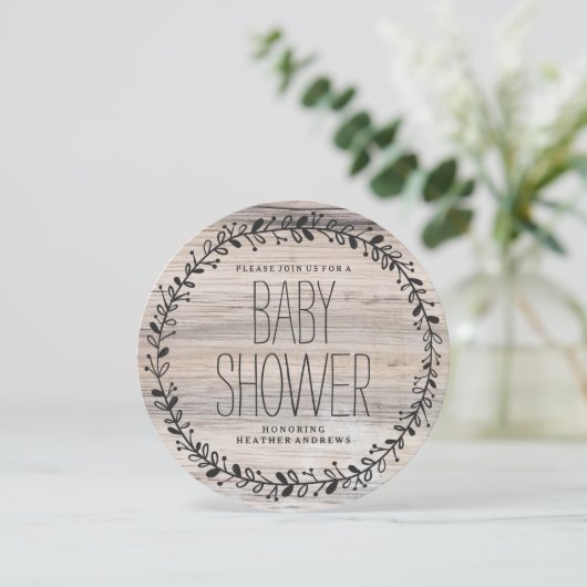 フローラリース | 木製ベビーシャワー招待状 招待状 (スタンド正面)