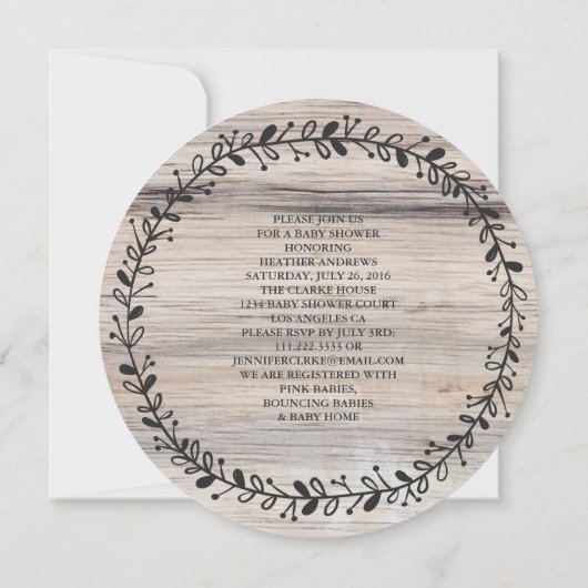 フローラリース | 木製ベビーシャワー招待状 招待状 (裏面)