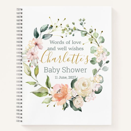 フローラリース、観葉ベビーシャワーゲストブック ノートブック (正面)