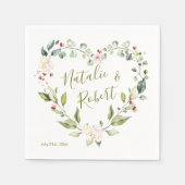 フローラリース、離れハートの形状の緑色の スタンダードカクテルナプキン (正面)