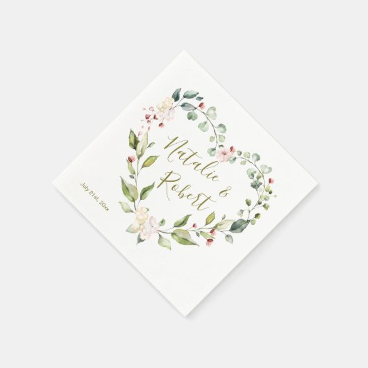 フローラリース、離れハートの形状の緑色の スタンダードカクテルナプキン (角)