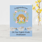 フローラリースCを持つ女の子のための8年生の卒業 カード (黄色い花)