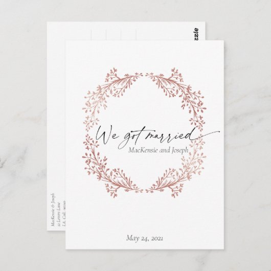 フローラリースWe得発表結婚した招待状 ポストカード (正面/裏面)