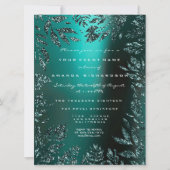 フローラリーフフレームグリッターティール(緑がかった色)水中競技 フォーマル 招待状 (正面)