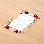 フローラリーフブルゴーニュモダング澄んロン結婚ズ アクリル招待状 (レイダウン)