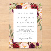 フローラリーフブルゴーニュモダング澄んロン結婚ズ アクリル招待状 (正面)