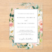 フローラリーフ赤面グモダンロ澄んン結婚ズ アクリル招待状 (正面)