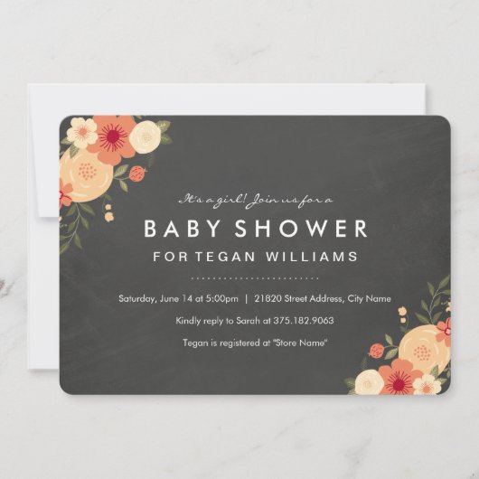 フローラルな黒板 Baby Shower の招待状 招待状 (正面)