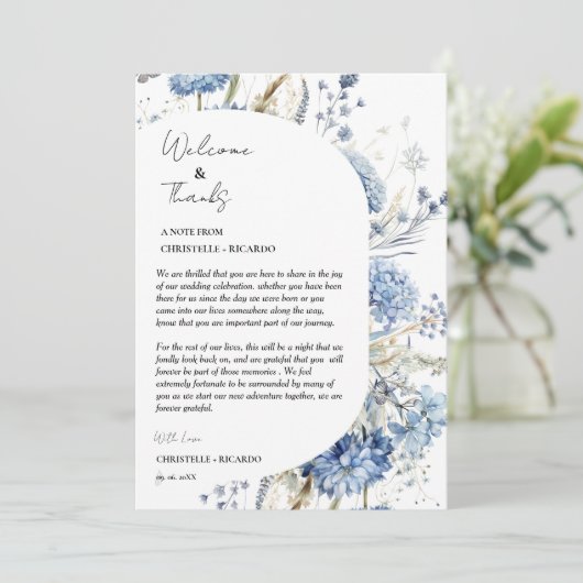 フローラルウェルカムとありがとうウェディングゲストテーブル サンキューカード (スタンド正面)