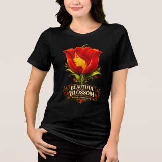 フローラルウーマンフェイスビンテージボタニカルアート トライブレンドTシャツ