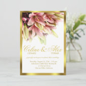 フローラルエンブレイス ピンクコーラルリリー ウェディング 招待状 (スタンド正面)