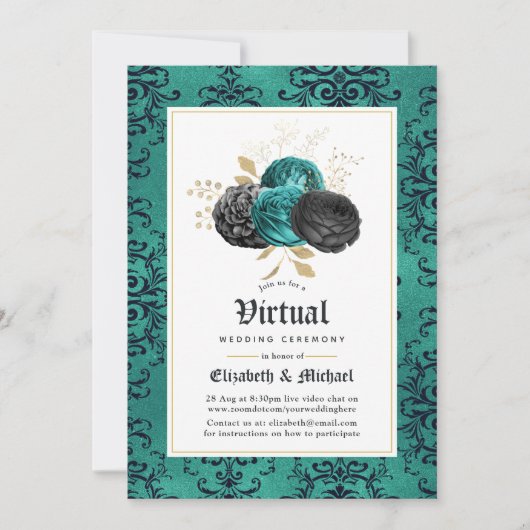 フローラルゴシックオンライン仮想結婚式 招待状 (正面)