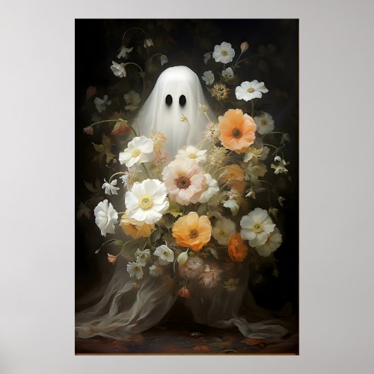 フローラルゴーストの肖像画プリント、スプーキーゴシック ポスター (正面)