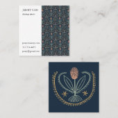 フローラルシアンタイルジオメトリックダークブルーピンク スクエア名刺 (正面/裏面)