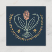 フローラルシアンタイルジオメトリックダークブルーピンク スクエア名刺 (裏面)