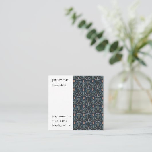 フローラルシアンタイルジオメトリックダークブルーピンク スクエア名刺 (スタンド正面)