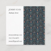 フローラルシアンタイルジオメトリックダークブルーピンク スクエア名刺 (正面)