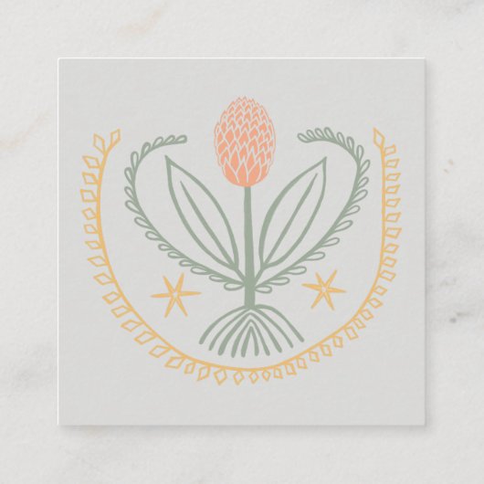 フローラルシルティータイルジオメトリックソフトグレーピンク スクエア名刺 (裏面)