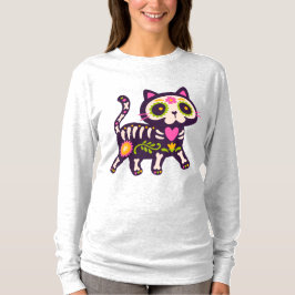 フローラルスケルトンキャットの喜び Tシャツ