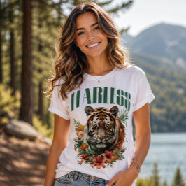 フローラルタイガー勇敢なタイポグラフィ Tシャツ