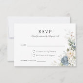 フローラルダスティブルーのグリーンがかった結婚式RSVPカード 招待状 (正面)