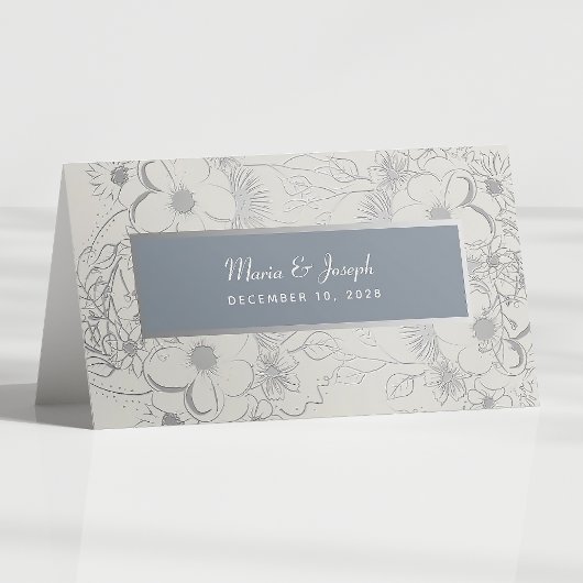 フローラルダスティブルーの結婚式用席札 プレイスカード