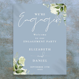 フローラルダスティブルーエンゲージメントパーティーウェルカムサイン ポスター