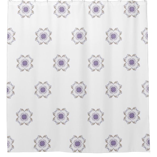 フローラルックフラクタルアートパープルと金ゴールドタイル シャワーカーテン (正面)