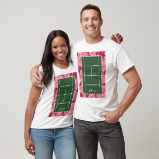 フローラルテニスコート ピンク プレッピー テニスTシャツ Tシャツ