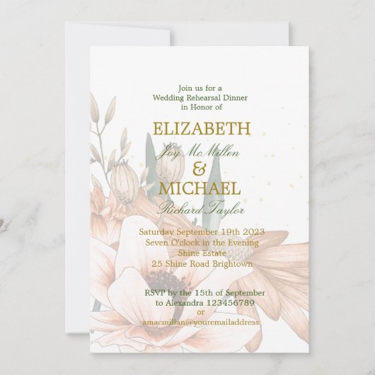 フローラルテラ素朴コッタエレガントなウェディングリハーサル 招待状 (正面)