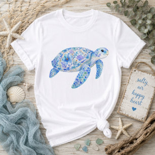 フローラルテーマシー・タートル・ポタリーアート Tシャツ