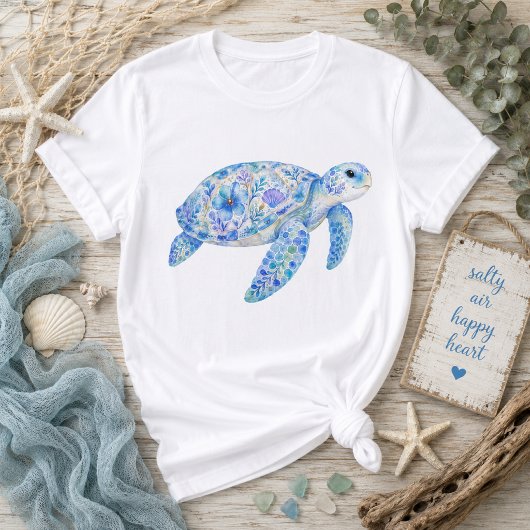 フローラルテーマシー・タートル・ポタリーアート Tシャツ