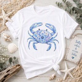 フローラルテーマ カニ 陶芸アート Tシャツ