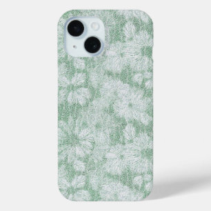 フローラルデイジー ベルベット調 ミントグリーン iPhone 15ケース
