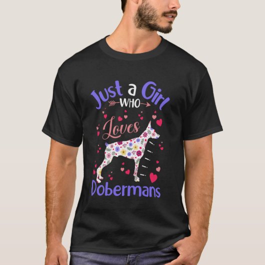 フローラルドッグ ガールズ 女性 ドーベルマン好き女子 Tシャツ (正面)