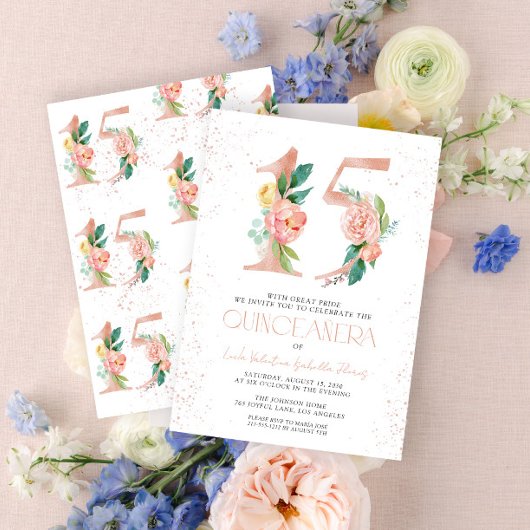 フローラルナンバー15 ピンクローズ ゴールド キンセアニエラ 招待状