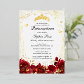 フローラルバタフライティアラレッドゴールドキンセアネラ 箔招待状 (立ち正面)