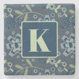 フローラルパターかわいらしンカスタムイニシャル ストーンコースター