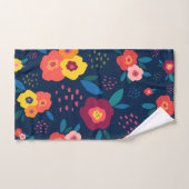 フローラルパターモダンンブルーコーラルイエローはっきりした バスタオルセット (ハンドタオル)