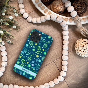 フローラルパターモダンン感光カスタマイズ青 iPhone 13 PRO MAXケース
