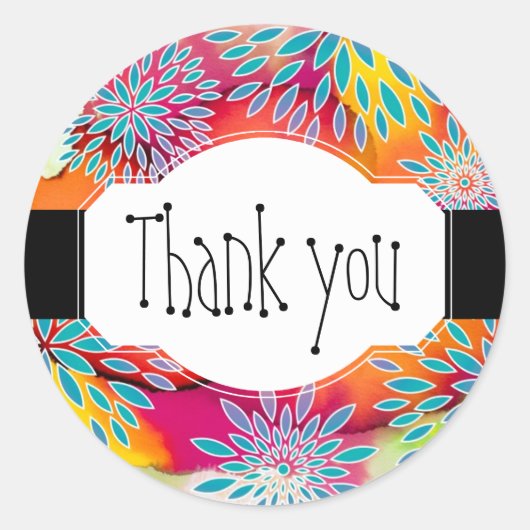 フローラルパターンと水彩抽象芸術絵画 ラウンドシール (正面)