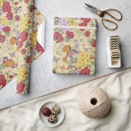 フローラルパターンアジサイ薄紫ブルーベルバード ラッピングペーパー