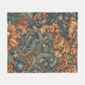 フローラルパターンアートプリント-自然デコール フリースブランケット (正面(横))