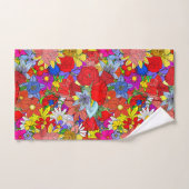 フローラルパターンイエローブルーパープルグリーンレッド バスタオルセット (ハンドタオル)