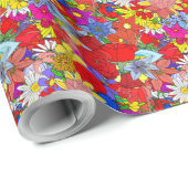 フローラルパターンイエローブルーパープルグリーンレッド ラッピングペーパー (ロールコーナー)