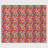 フローラルパターンイエローブルーパープルグリーンレッド ラッピングペーパー (フラット)