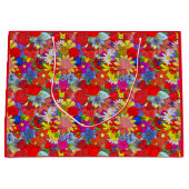 フローラルパターンイエローブルーパープルグリーンレッド ラージペーパーバッグ (正面)